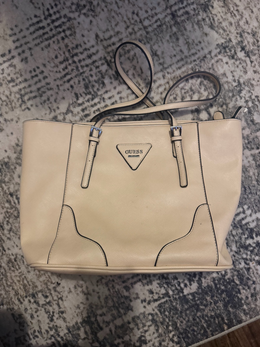 GUESS Beige Tote with Leopard-Print Interior